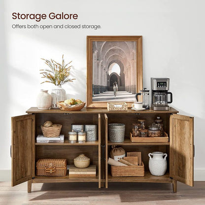 Buffet Cabinet, Sideboard, Credenza, Kitchen Storage Cabinet, with Adjustable Shelves, Rustic Walnut