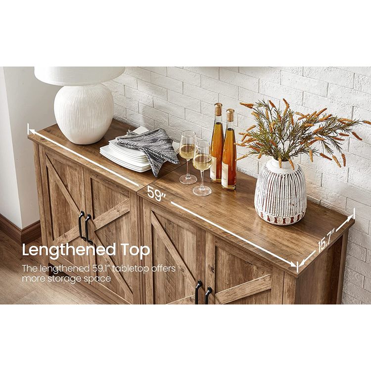 Buffet Cabinet, Sideboard, Credenza, Kitchen Storage Cabinet, with Adjustable Shelves, Rustic Walnut