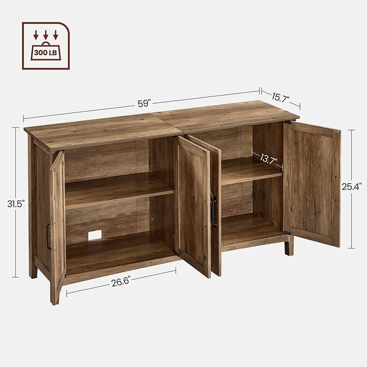 Buffet Cabinet, Sideboard, Credenza, Kitchen Storage Cabinet, with Adjustable Shelves, Rustic Walnut