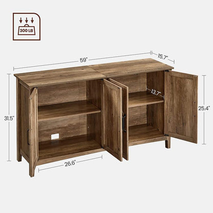 Buffet Cabinet, Sideboard, Credenza, Kitchen Storage Cabinet, with Adjustable Shelves, Rustic Walnut