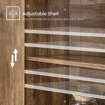 Buffet Cabinet, Sideboard, Credenza, Kitchen Storage Cabinet, with Adjustable Shelves, Rustic Walnut