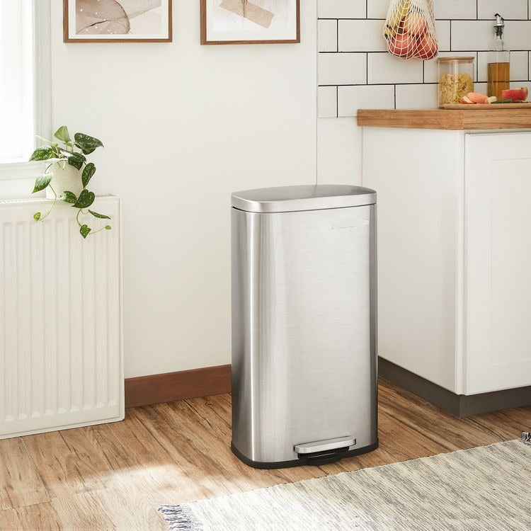 Trash Can, Kitchen Trash Can, Stainless Steel Garbage Can, with Hinged Lid, 8 Gal (30L) - HWLEXTRA 