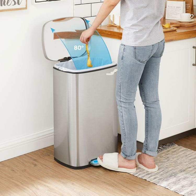 Trash Can, Kitchen Trash Can, Stainless Steel Garbage Can, with Hinged Lid, 8 Gal (30L) - HWLEXTRA 