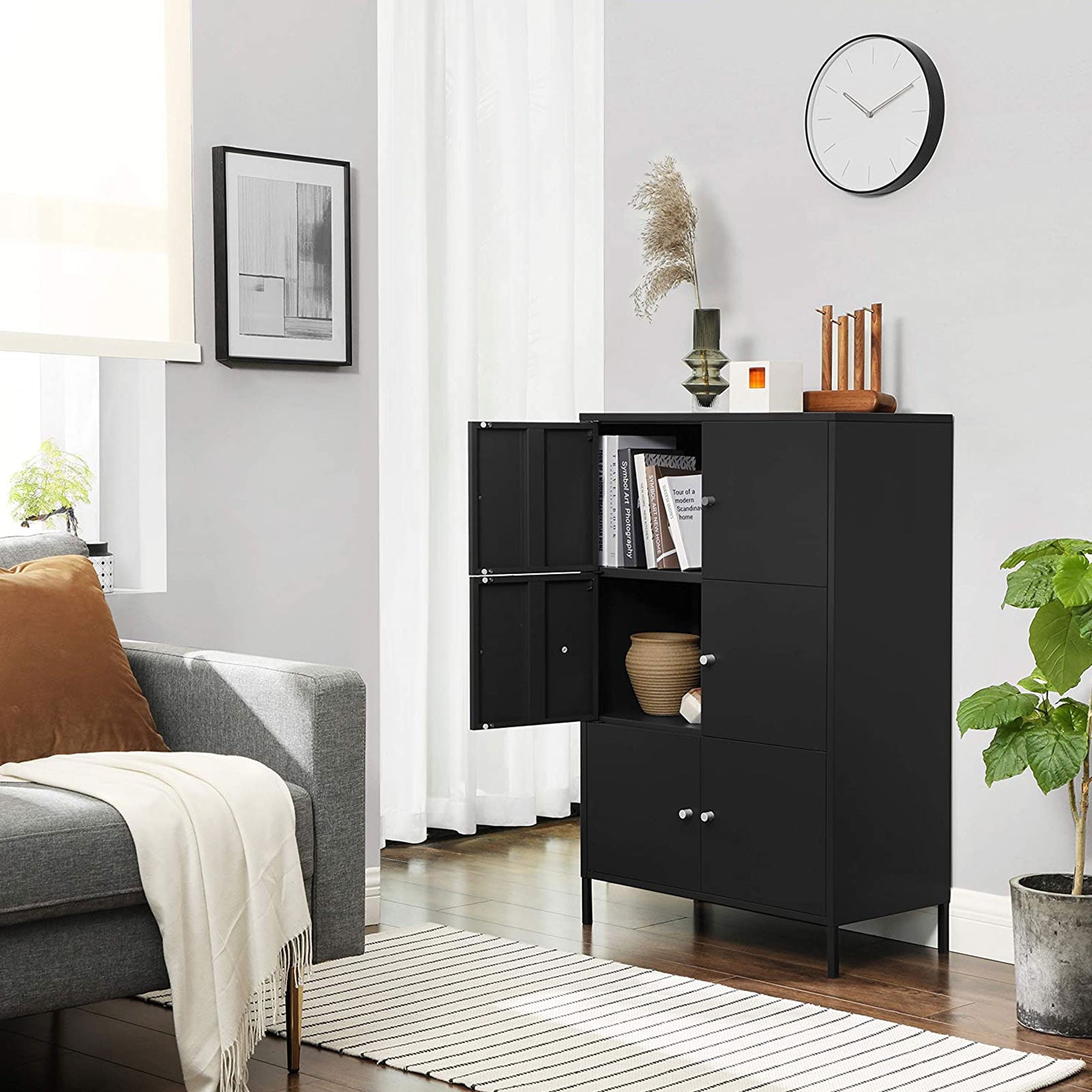 Black Steel Free Standing Storage Cabinet - HWLEXTRA