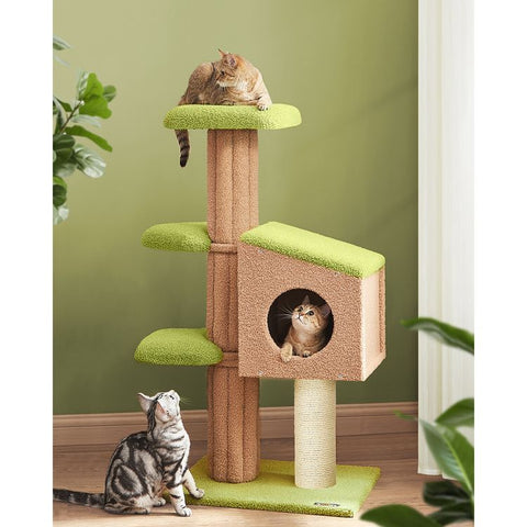 Cat Tree, Cat Condo, Cat Tower with Padded Perches, Scratching Post, Green and Brown