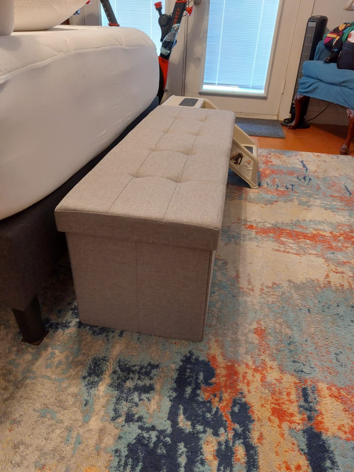 Folding Ottoman, Storage Bench with Flip-up Lid, 21.1 Gal Capacity, Padded Seat, 29.9 x 15 x 15 Inches - HWLEXTRA 