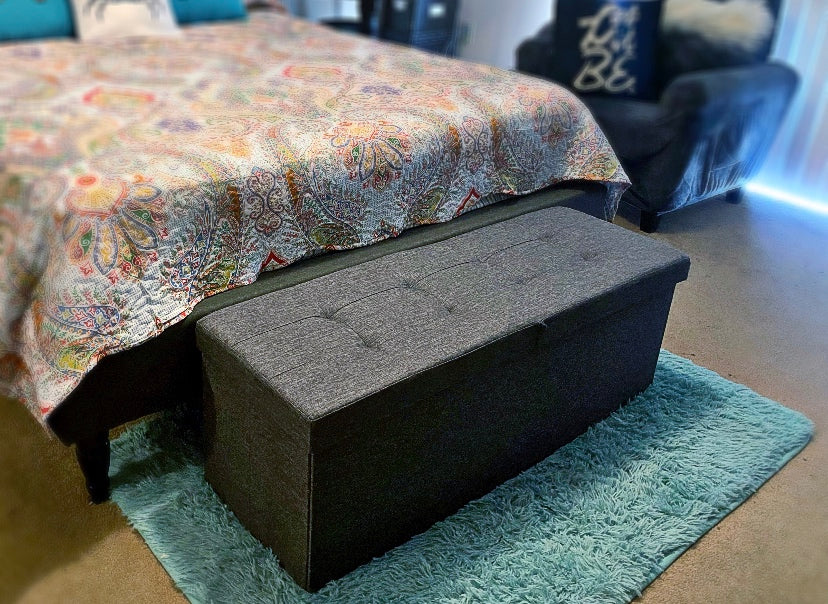 Folding Ottoman, Storage Bench with Flip-up Lid, 21.1 Gal Capacity, Padded Seat, 29.9 x 15 x 15 Inches - HWLEXTRA 