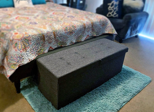 Folding Ottoman, Storage Bench with Flip-up Lid, 21.1 Gal Capacity, Padded Seat, 29.9 x 15 x 15 Inches - HWLEXTRA 